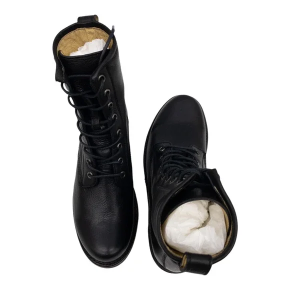 Frye Black Veronica Leather Lace Up Heeled Combat Boots 6.5 - Picture 6 of 12